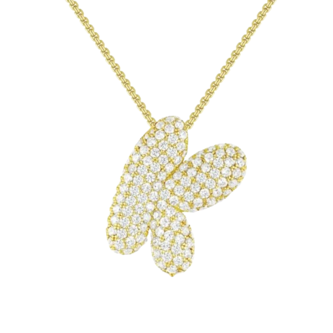 Triple AAA Cubic Zirconia Initial Necklace with Gold Plating - LETTER K
