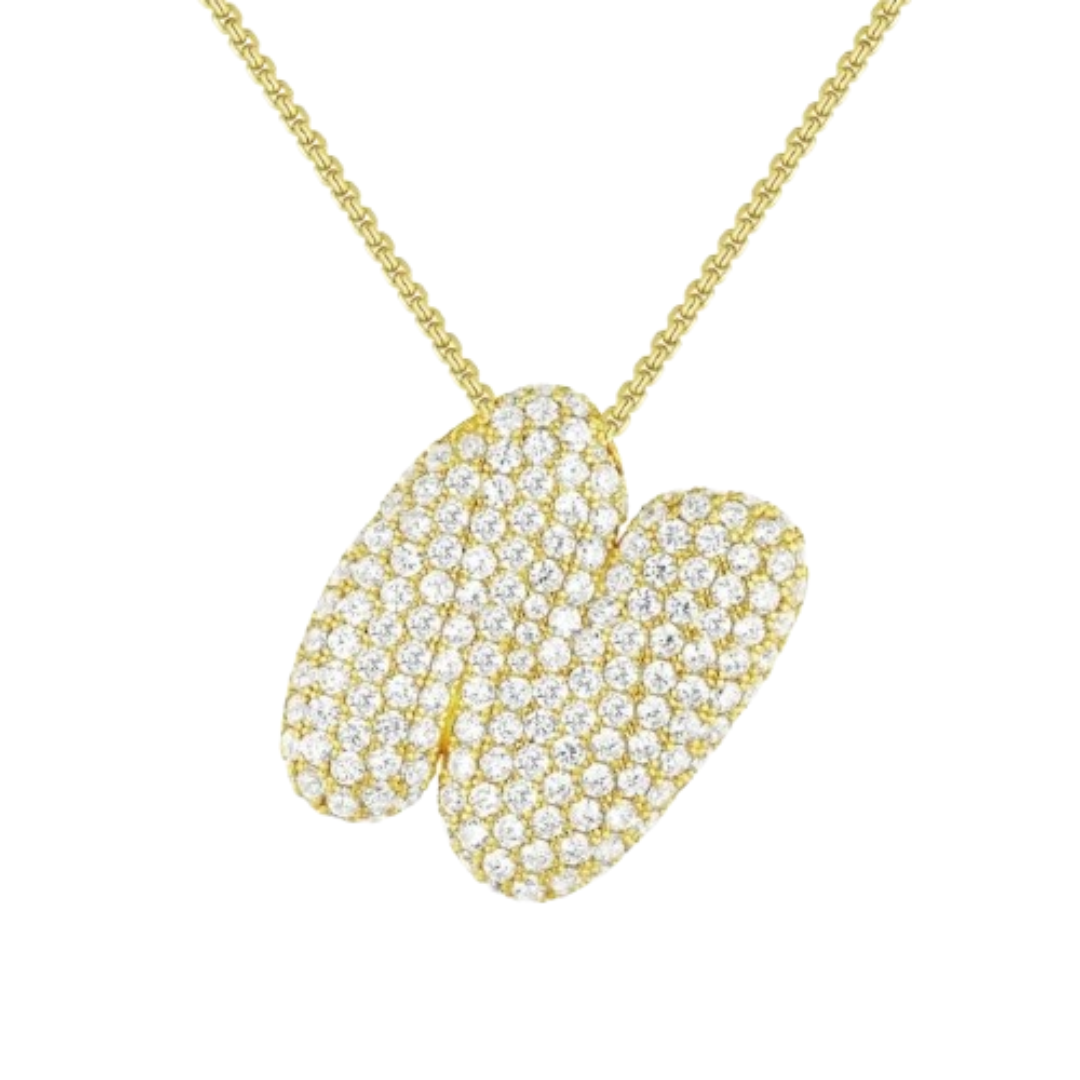 Triple AAA Cubic Zirconia Initial Necklace with Gold Plating - LETTER N