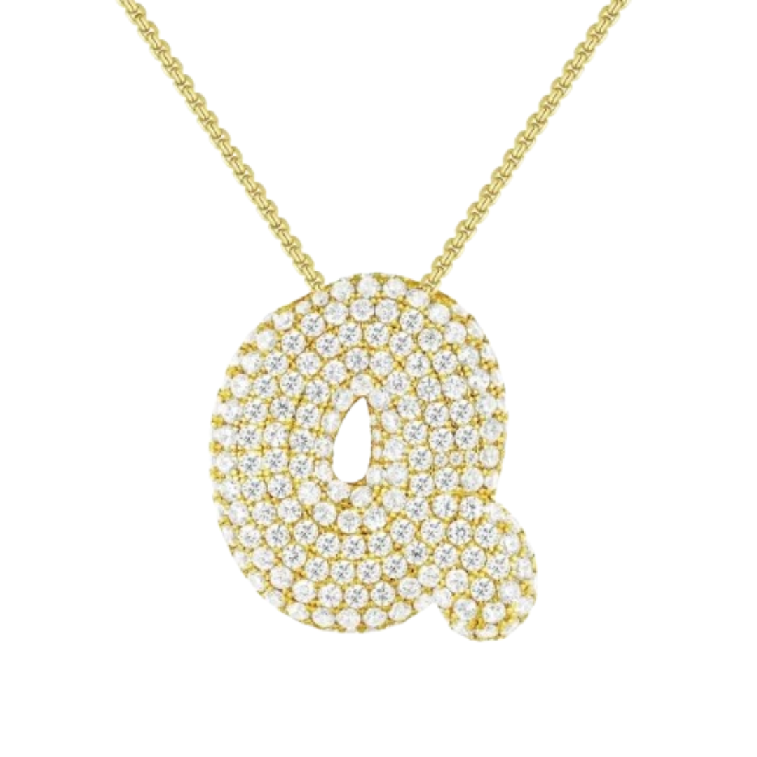 Triple AAA Cubic Zirconia Initial Necklace with Gold Plating - LETTER Q