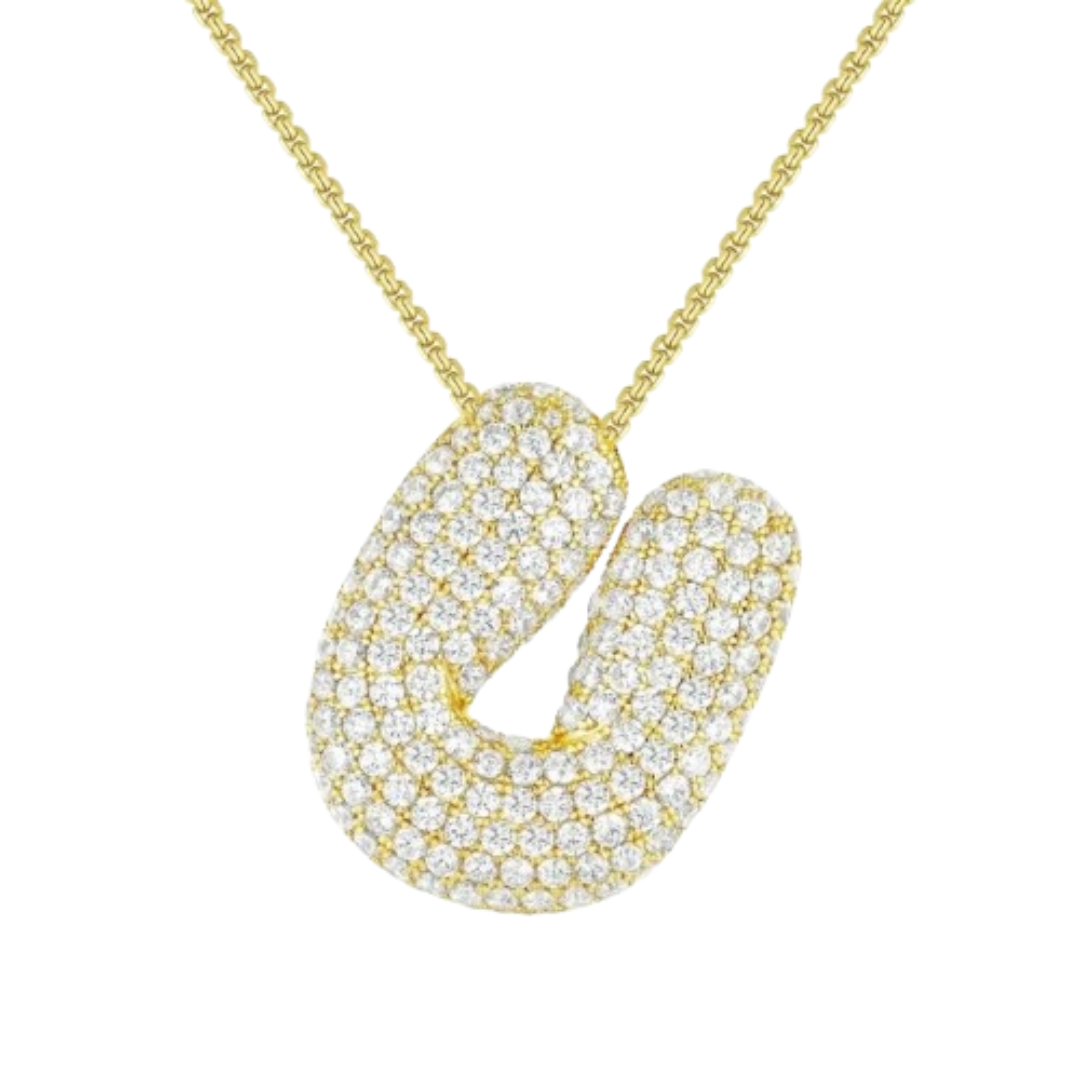 Triple AAA Cubic Zirconia Initial Necklace with Gold Plating - LETTER U