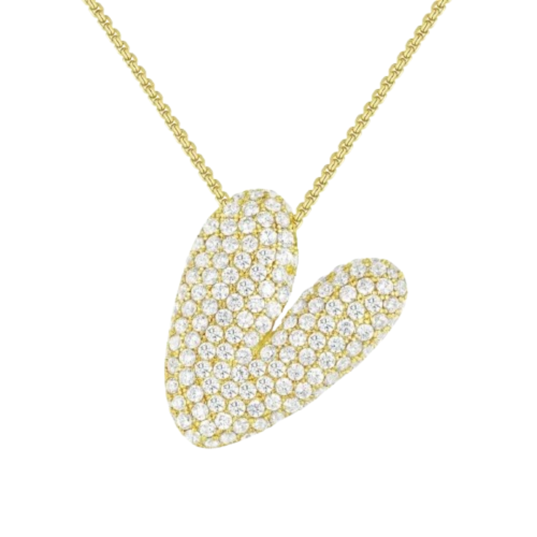 Triple AAA Cubic Zirconia Initial Necklace with Gold Plating - LETTER V