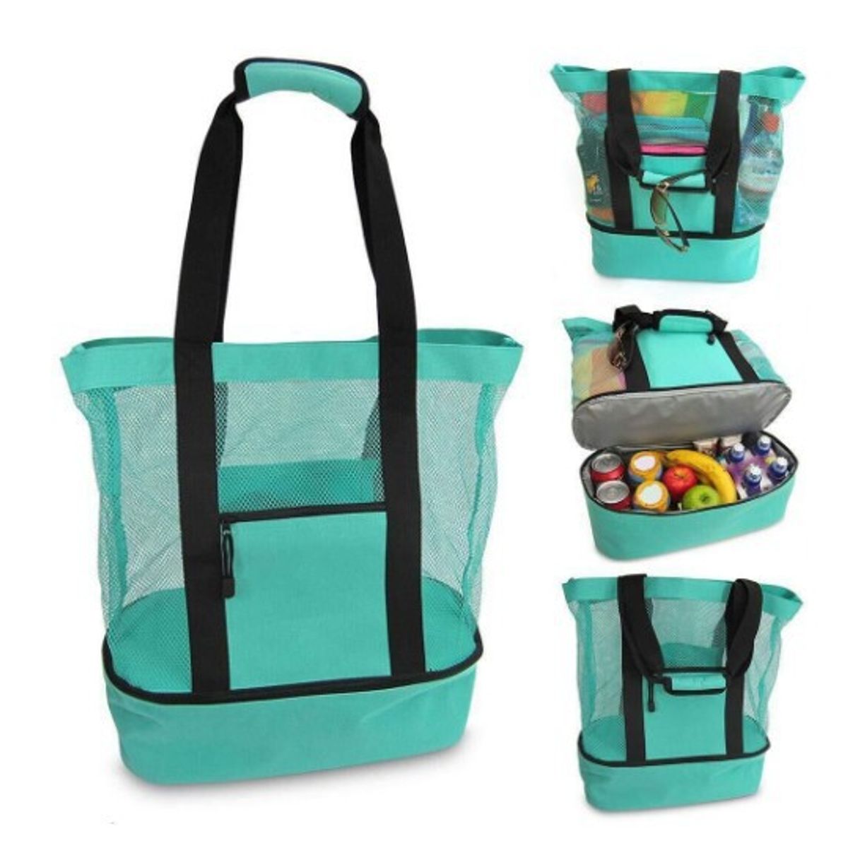 2-in-1 Beach Tote Insulated Cooler Bag - Beach Tote Insulated Cooler Bag-Teal