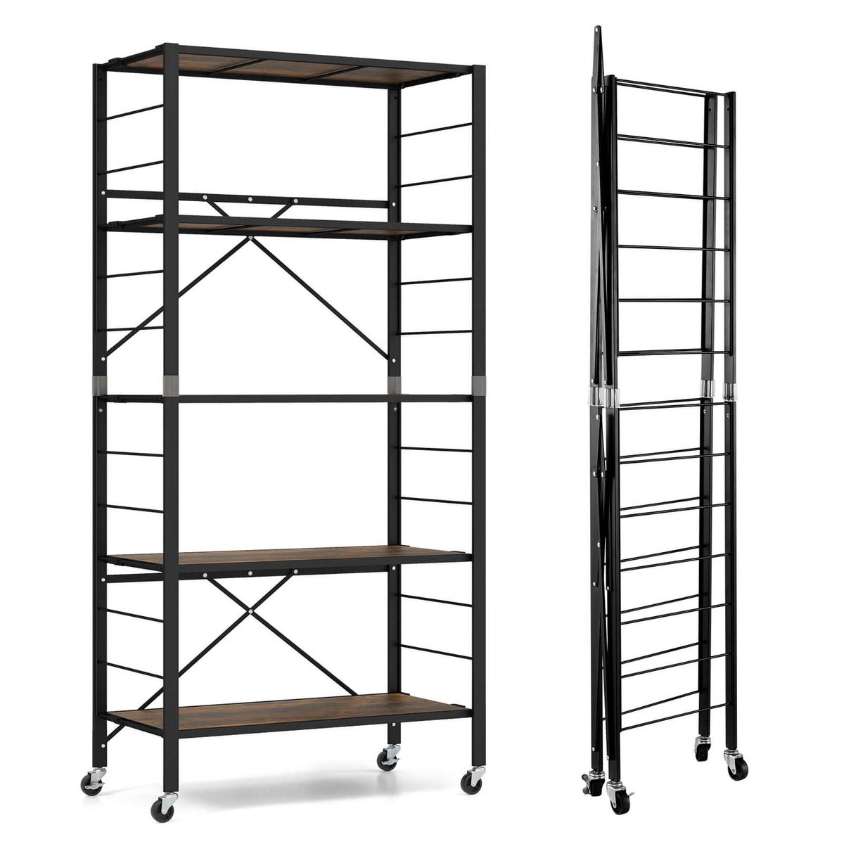 5-Tier Foldable Shelving Unit with Detachable Wheels (1 or 2-Pack) - shelf