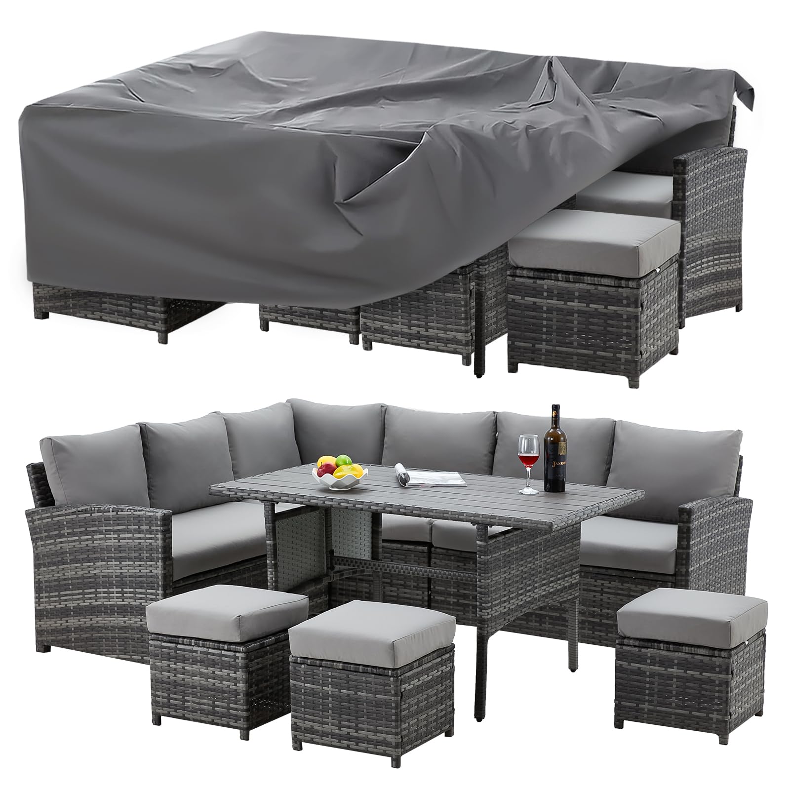 7-Piece Outdoor All-Weather Rattan Wicker Sectional Sofa Set - 16076GR+14132-UG01