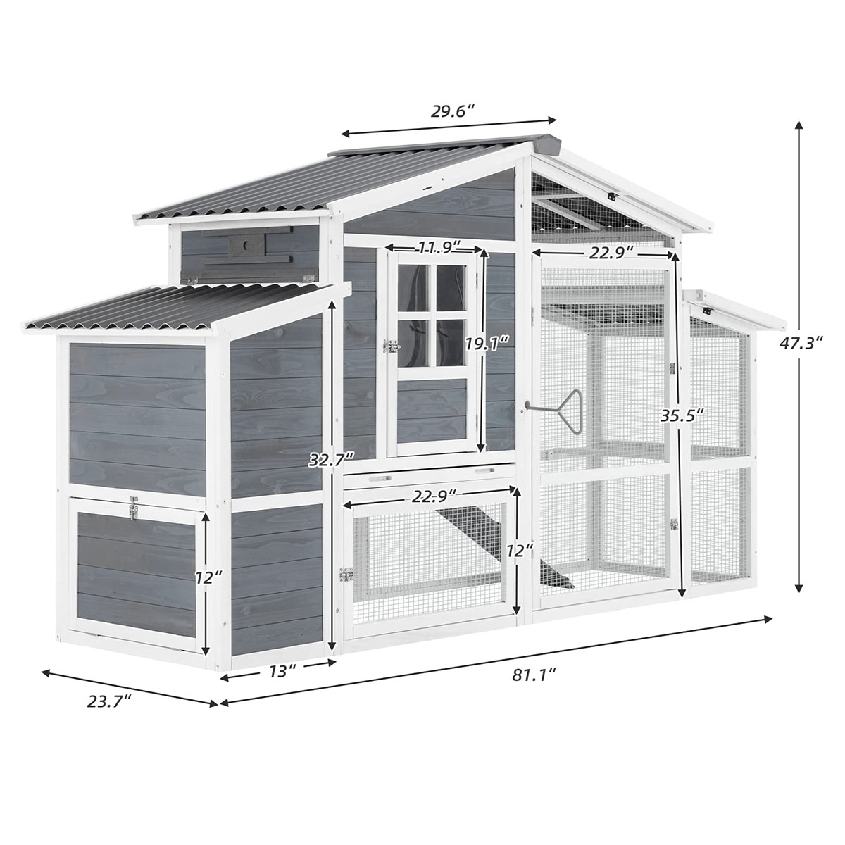 Large Outdoor Chicken Coop with Nesting Box - 12091GR-UG01