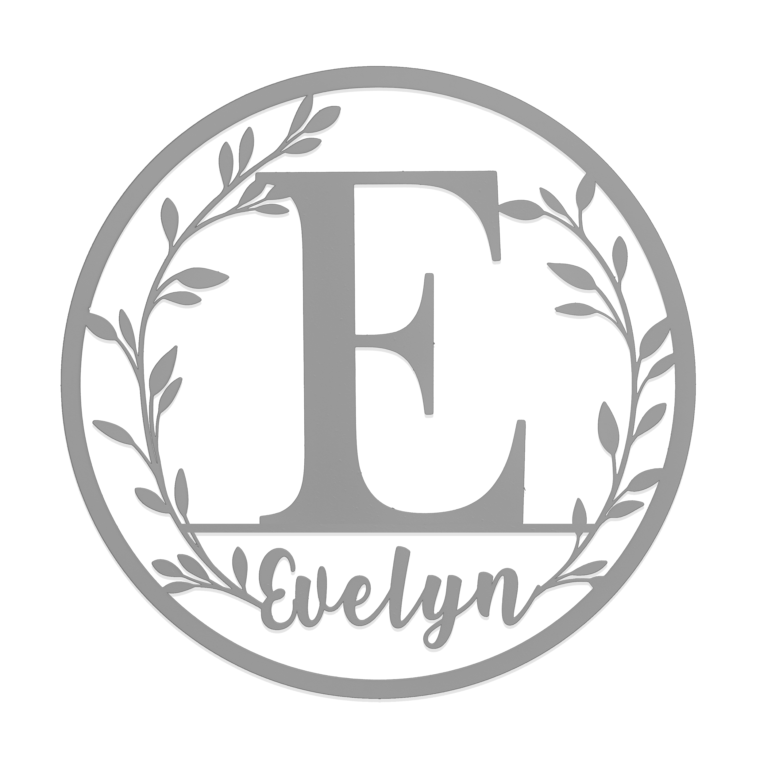 Personalized Vine Monogram Wall Decor Metal Initial Sign - 12 inch / Silver Powder Coat