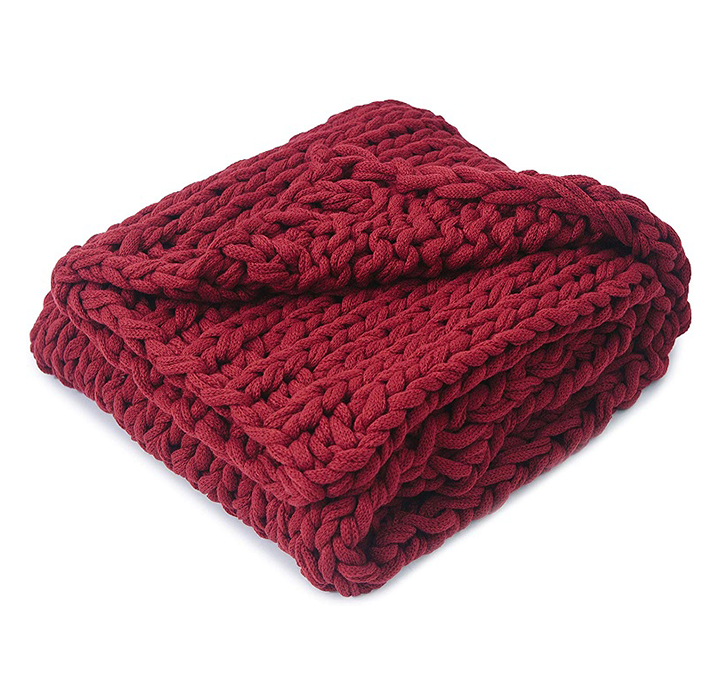 Cheer Collection Chunky Cable Knit Throw Blanket - Burgundy
