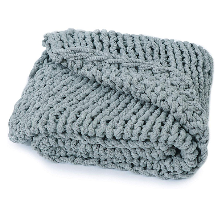 Cheer Collection Chunky Cable Knit Throw Blanket - Grey