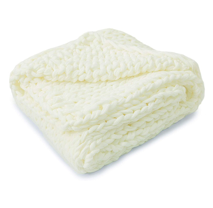 Cheer Collection Chunky Cable Knit Throw Blanket - Ivory