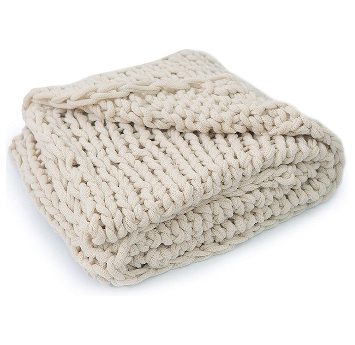 Cheer Collection Chunky Cable Knit Throw Blanket - Taupe