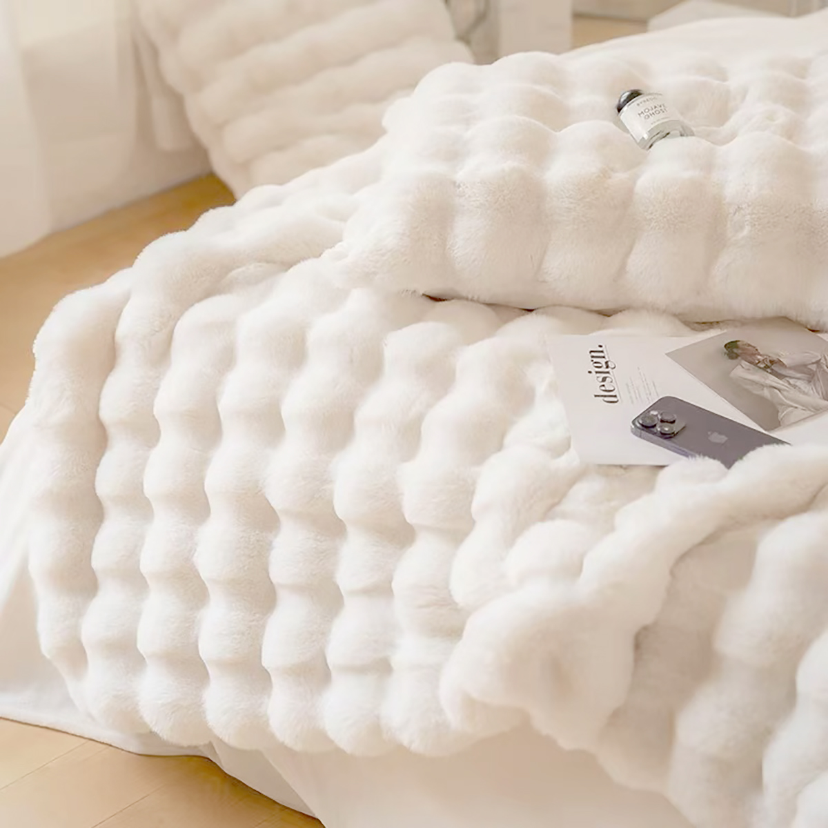 50 x 60-Inch Faux Rabbit Fur Blanket - White