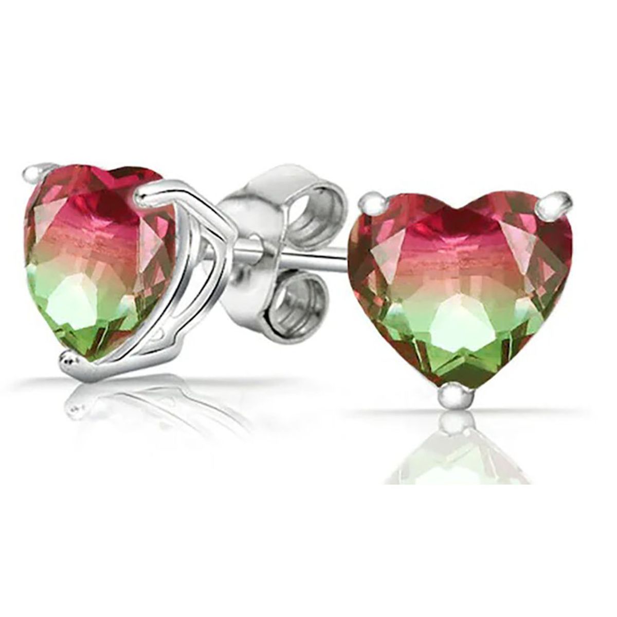 .925 Sterling Silver Watermelon Tourmaline Earrings - Watermelon Heart