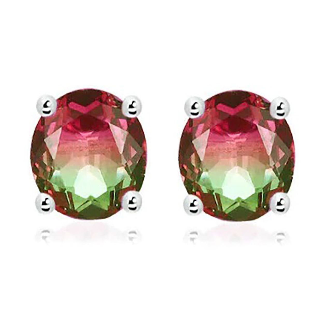 .925 Sterling Silver Watermelon Tourmaline Earrings - Watermelon Round