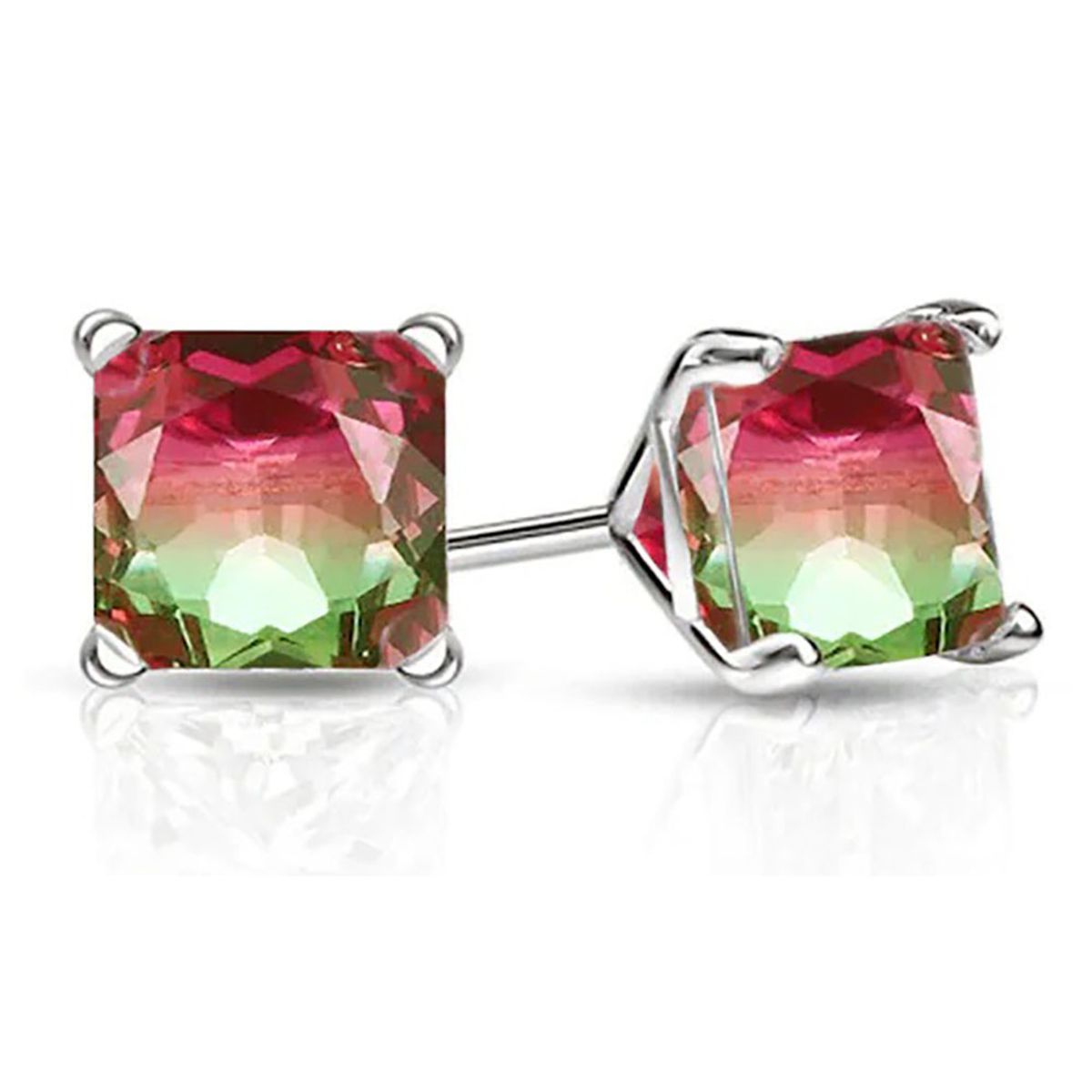 .925 Sterling Silver Watermelon Tourmaline Earrings - Watermelon Square