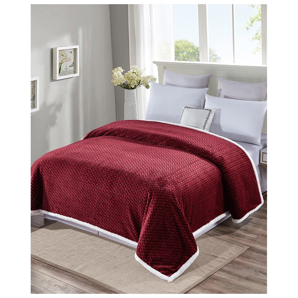 Sheradian Reversible Braided Sherpa Oversized Blanket - Burgundy - Queen