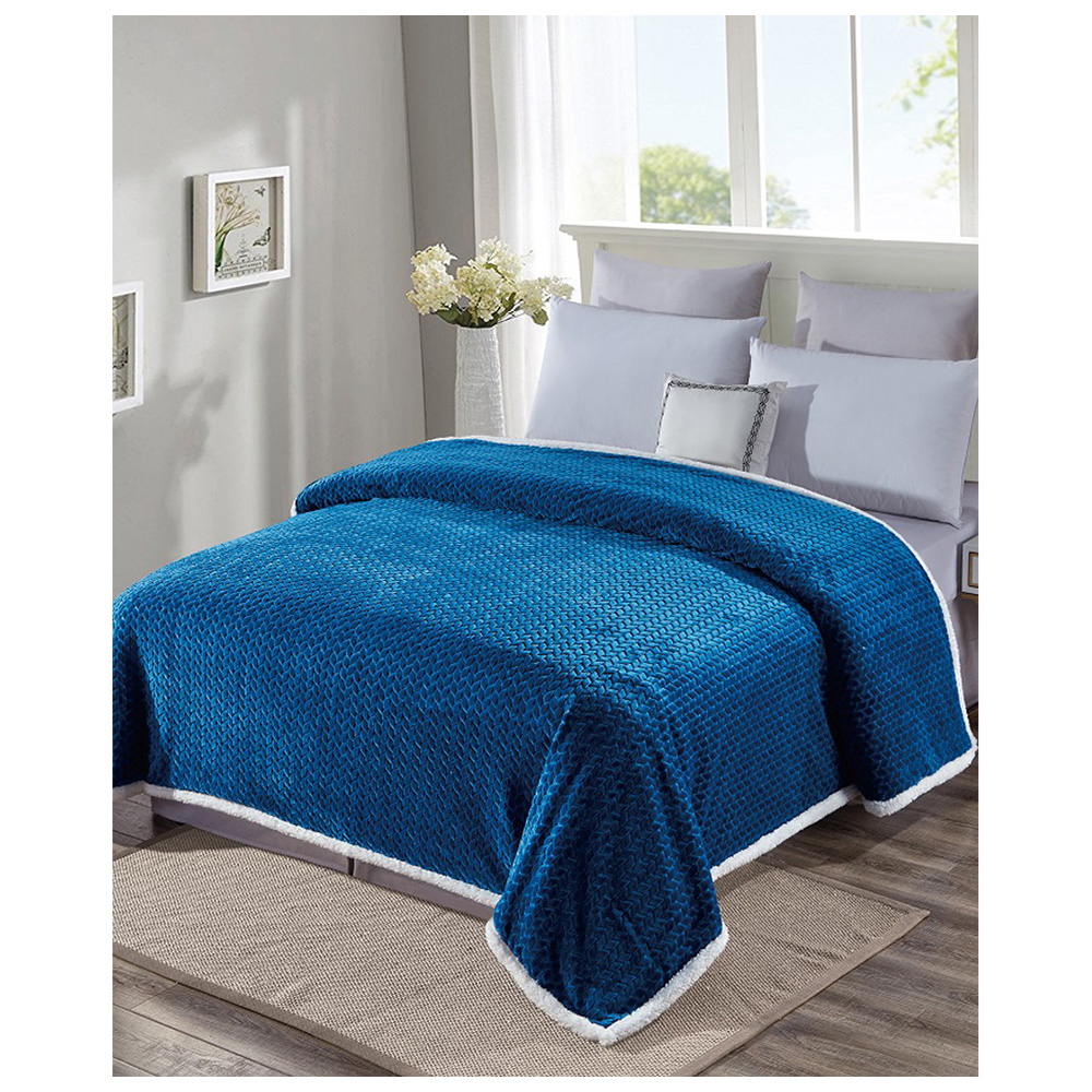 Sheradian Reversible Braided Sherpa Oversized Blanket - Navy - Queen