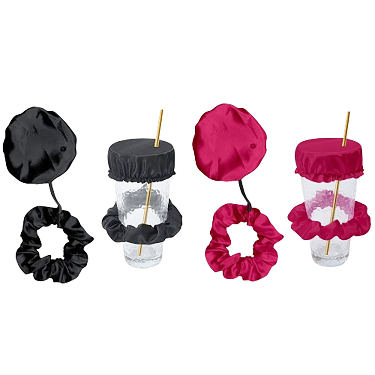 2-in-1 Drink Cover Scrunchie (2-Pack) - Black and Rose