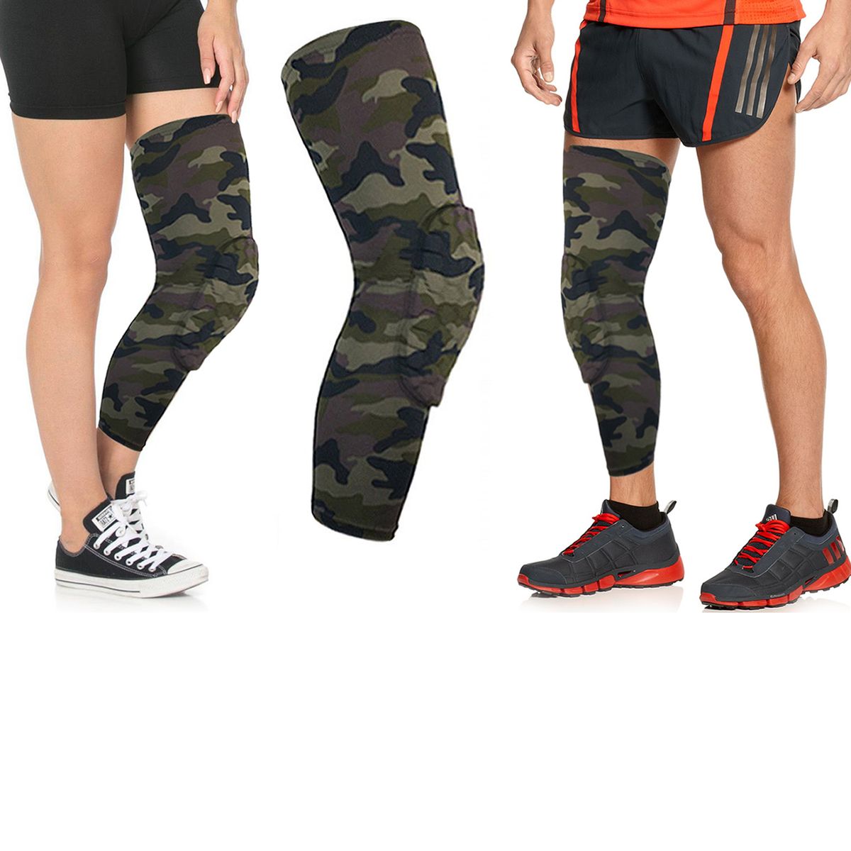 Leg Compression Sleeve with Padded Knee Support - Camo-Medium