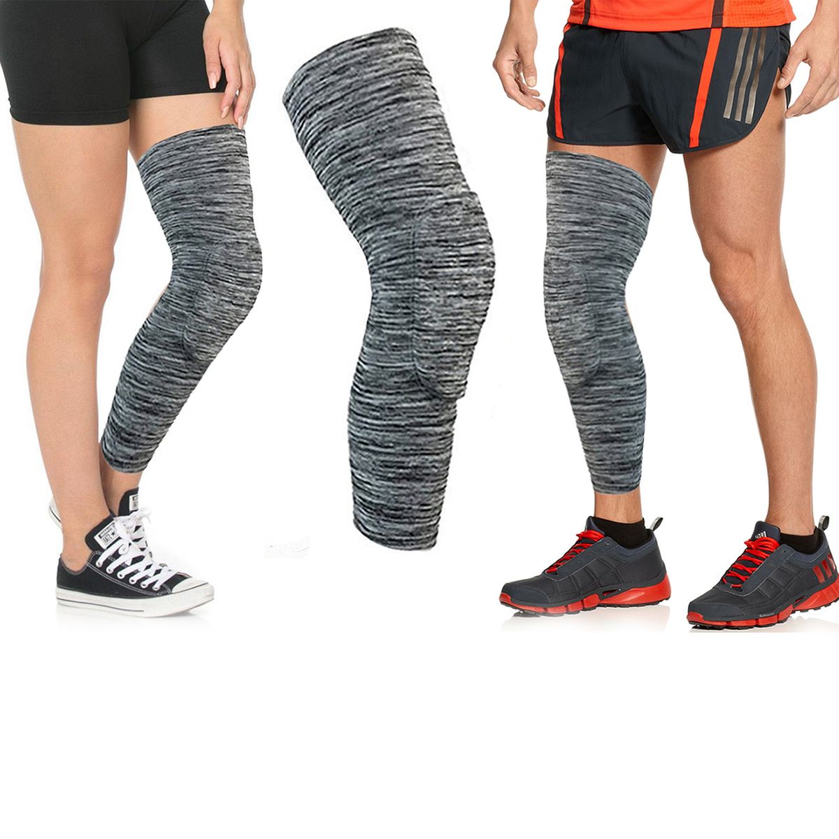 Leg Compression Sleeve with Padded Knee Support - Gray-Medium