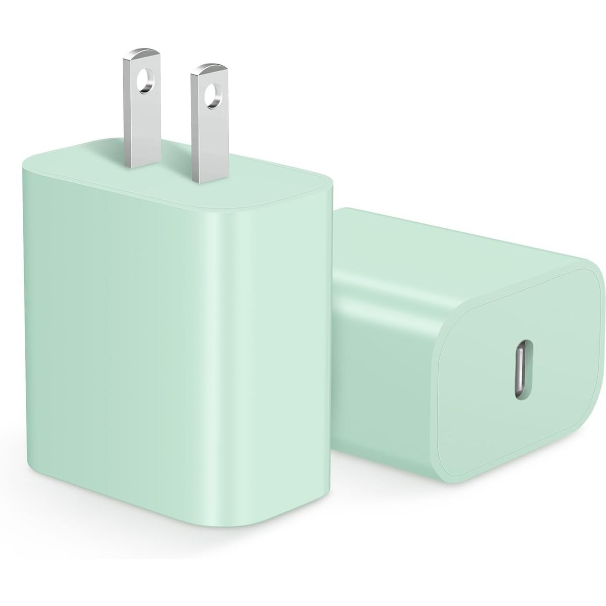 20W Fast Type-C PD Wall Charger Adapter - Aqua Green (2-Pack)