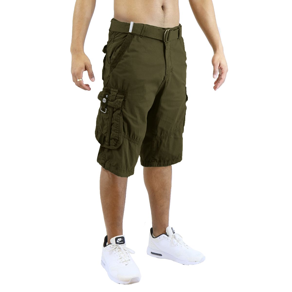 Men's Distressed Belted Cotton Cargo Shorts - JKS-13-OL/36