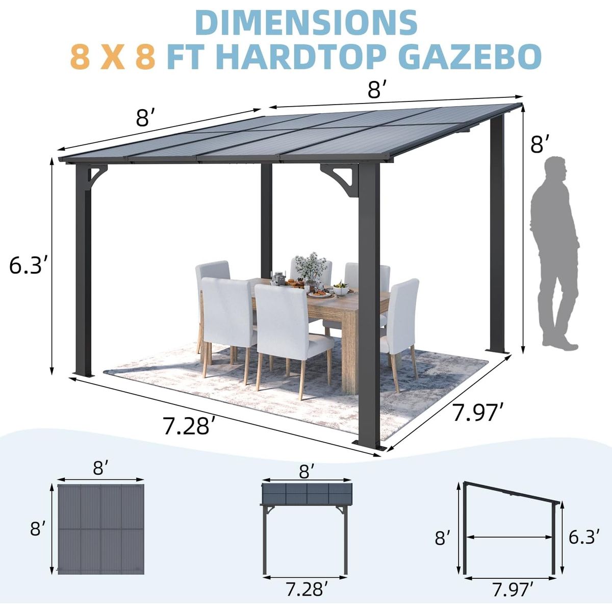 Wall-Mounted Patio Gazebo with Roof - 16400BK-UG01