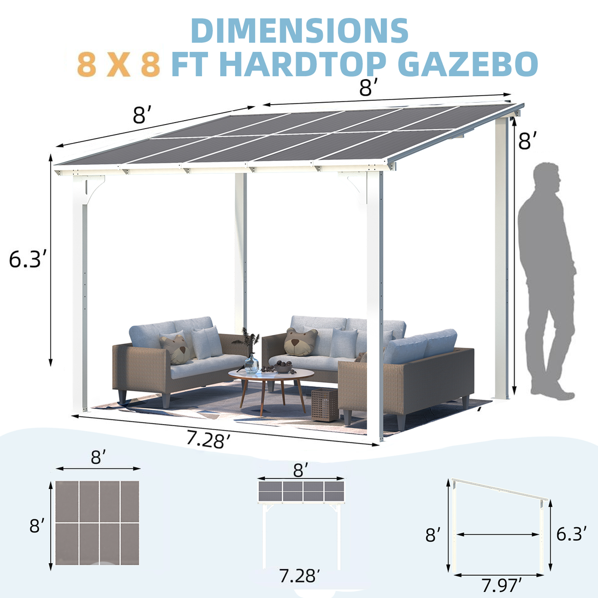Wall-Mounted Patio Gazebo with Roof - 16400WH-UG01