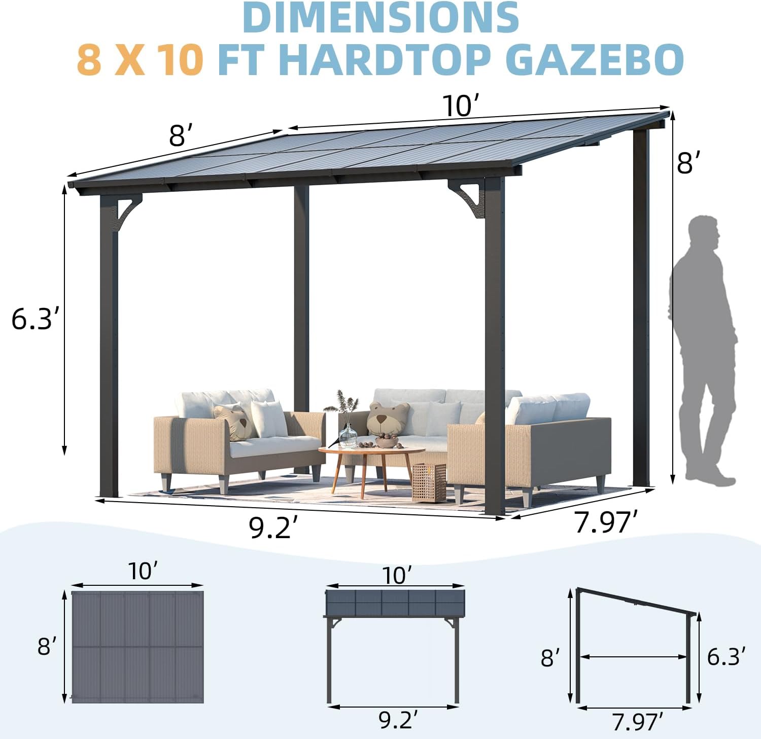 Wall-Mounted Patio Gazebo with Roof - 16401BK-UG01
