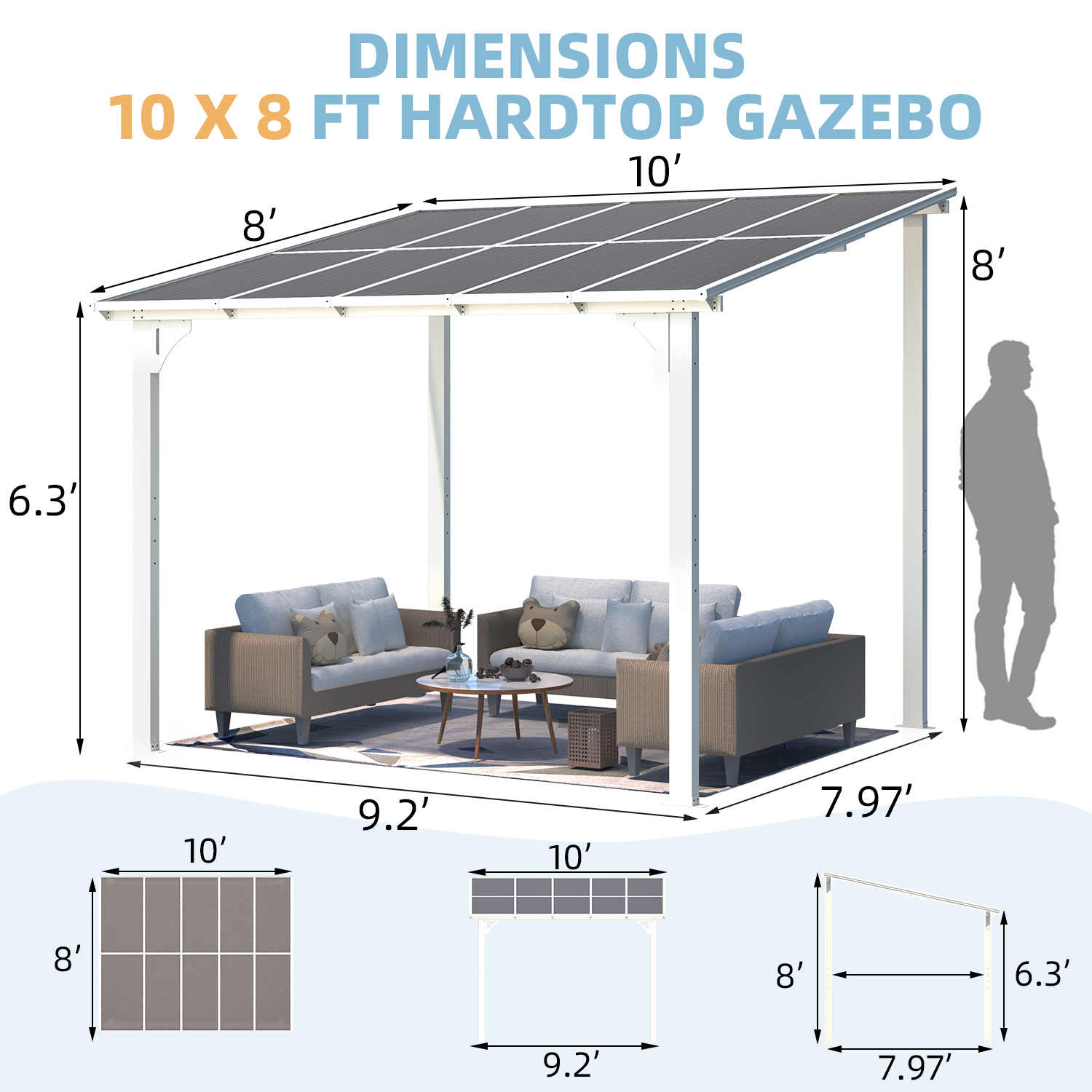 Wall-Mounted Patio Gazebo with Roof - 16401WH-UG01