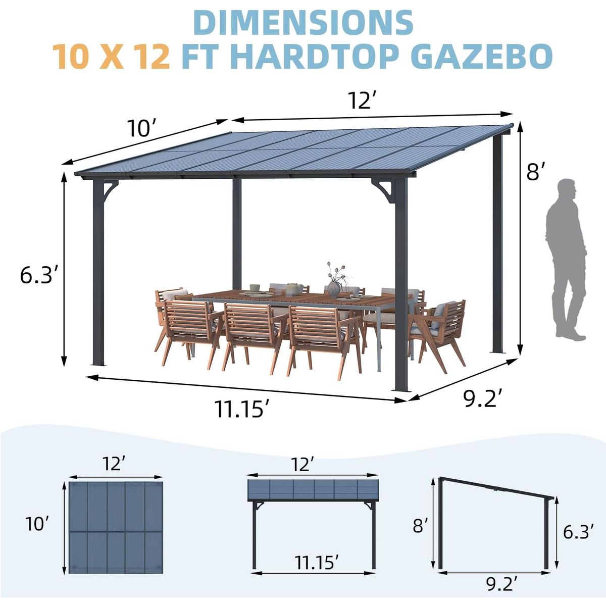 Wall-Mounted Patio Gazebo with Roof - 16303BK-UG01
