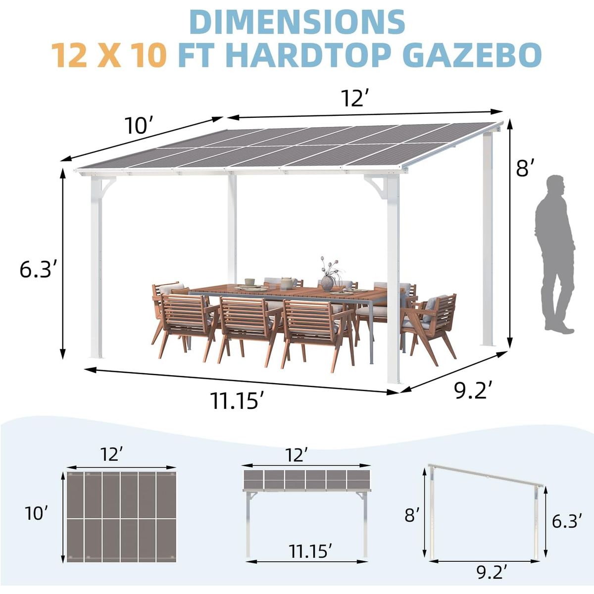 Wall-Mounted Patio Gazebo with Roof - 16303WH-UG01