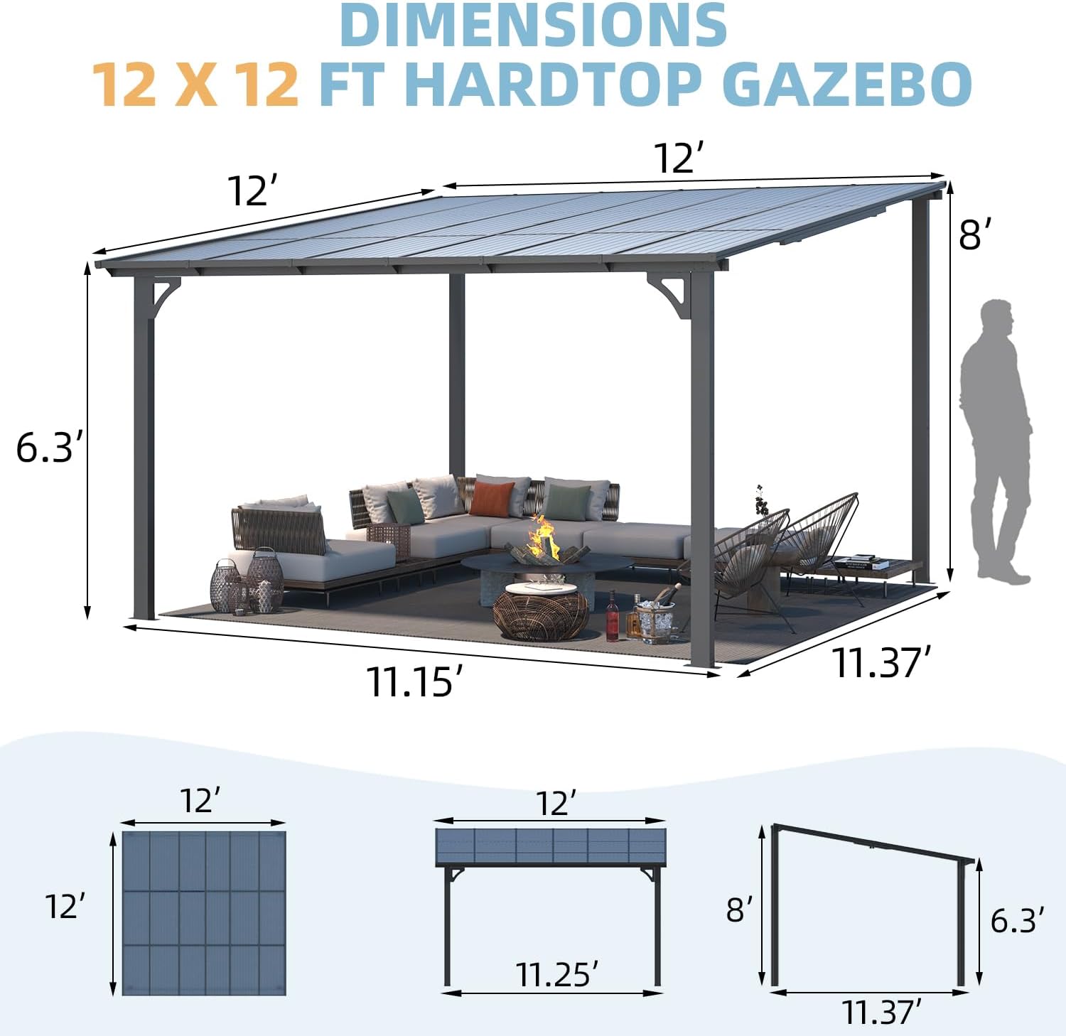 Wall-Mounted Patio Gazebo with Roof - 16402BK-UG01