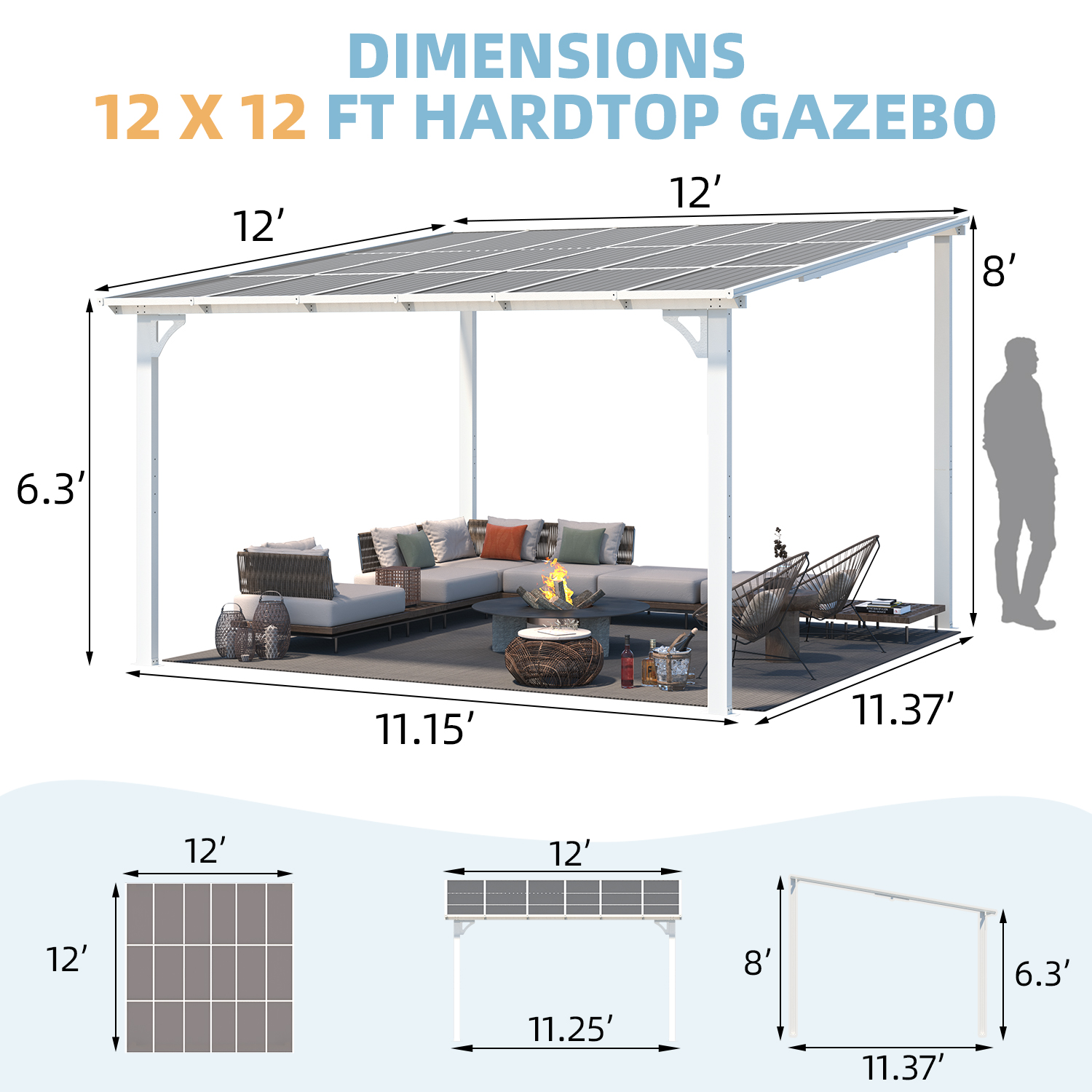 Wall-Mounted Patio Gazebo with Roof - 16402WH-UG01