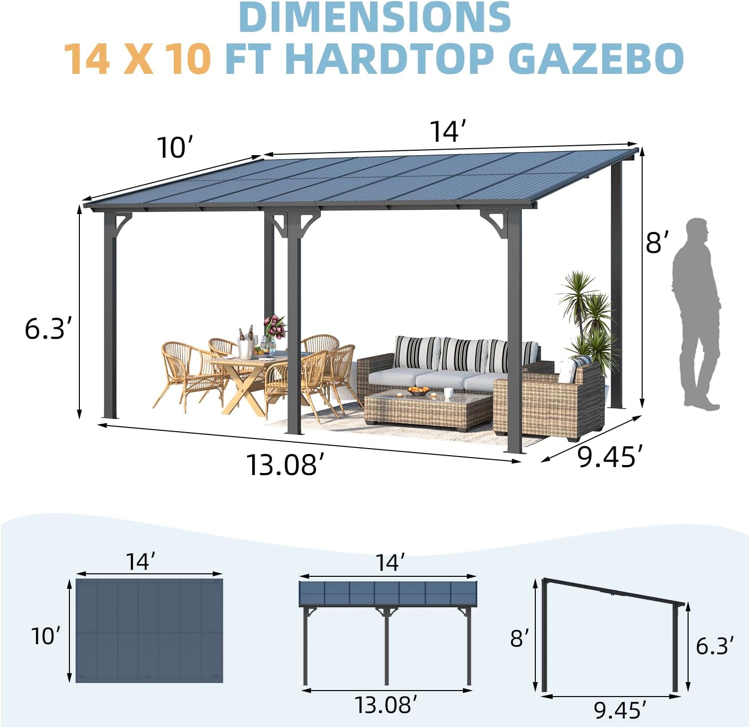 Wall-Mounted Patio Gazebo with Roof - 16304BK-UG01