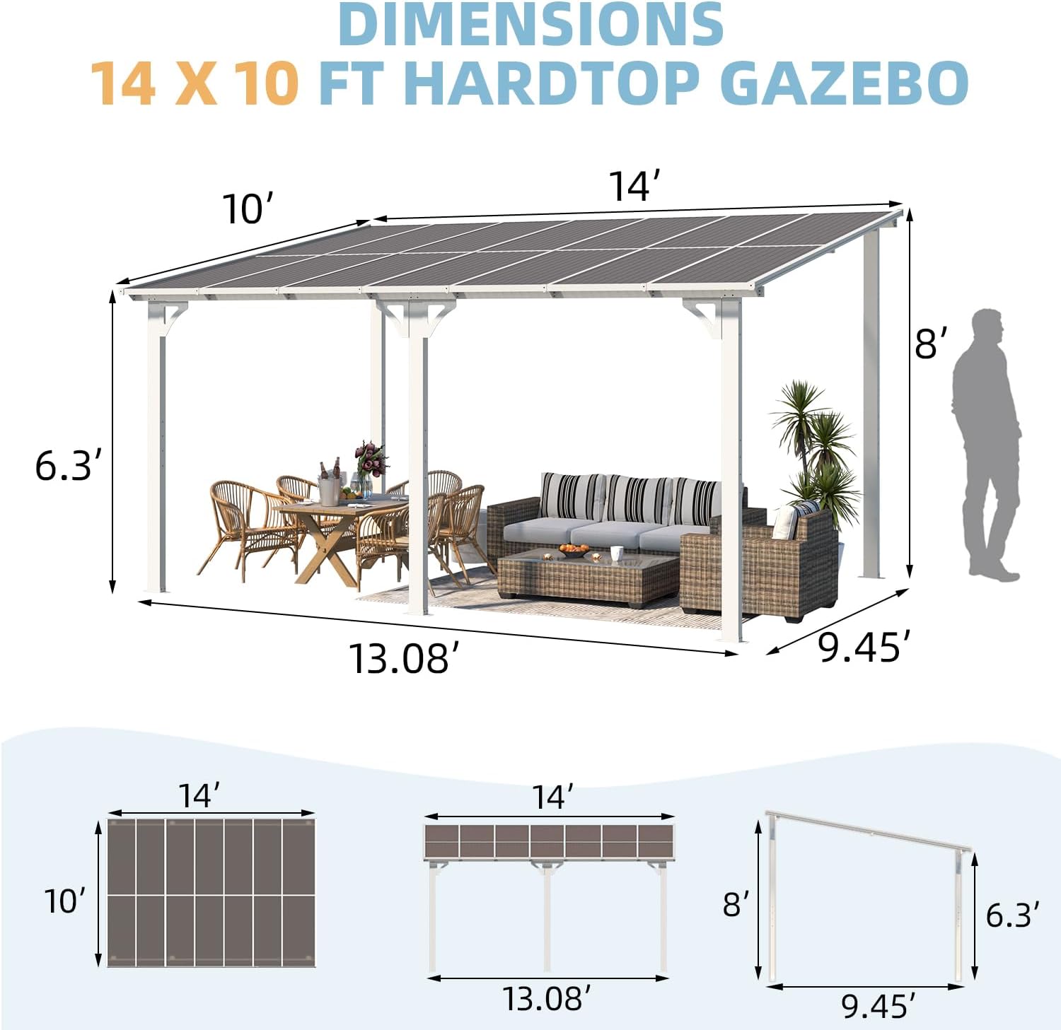 Wall-Mounted Patio Gazebo with Roof - 16304WH-UG01