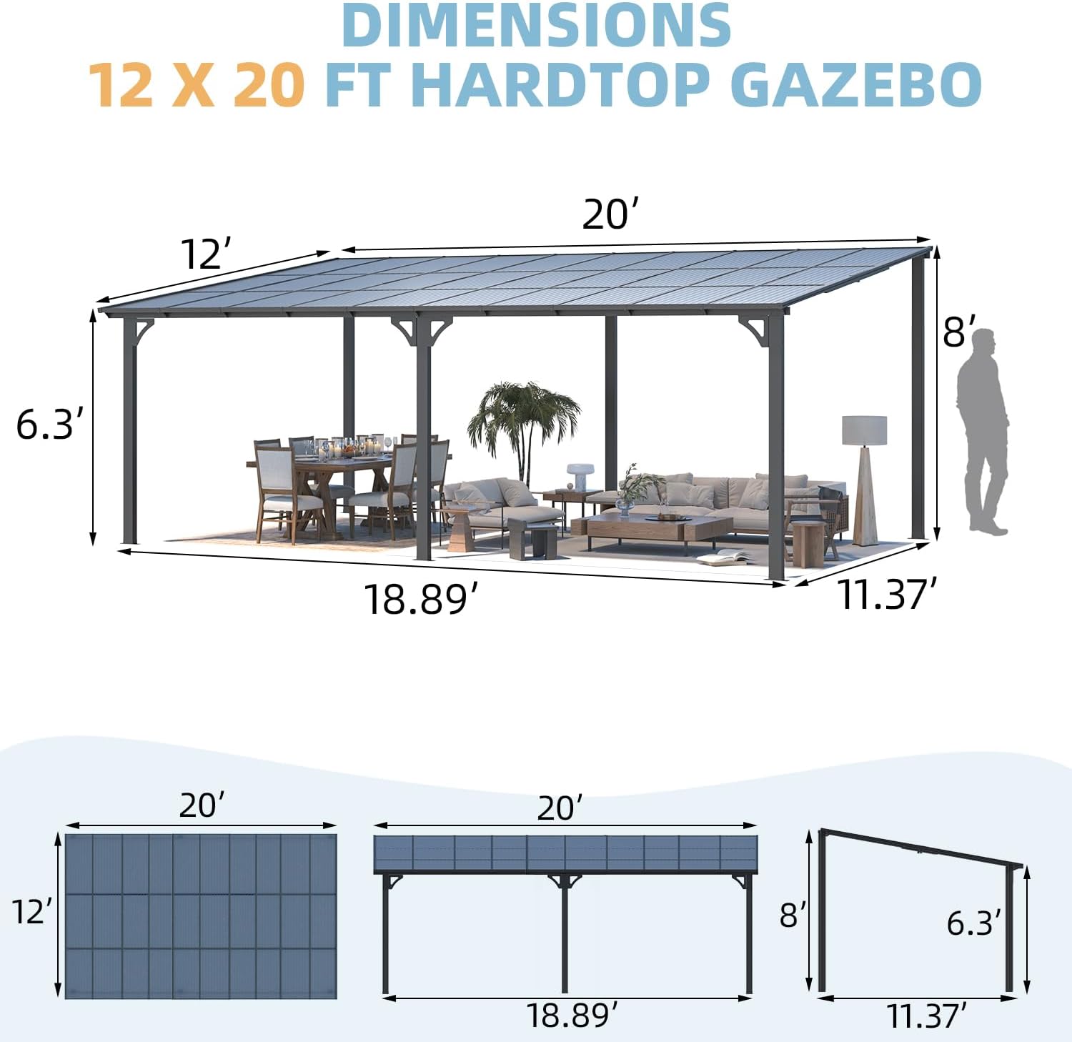 Wall-Mounted Patio Gazebo with Roof - 16403BK-UG01