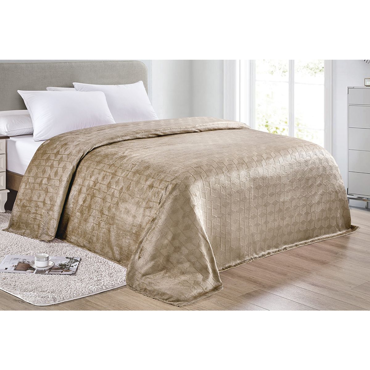 Sheridan Amrani Embossed Microplush Blanket (2 Sizes) - Queen - Taupe
