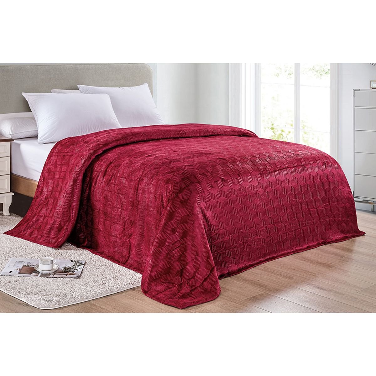 Sheridan Amrani Embossed Microplush Blanket (2 Sizes) - Queen - Burgundy