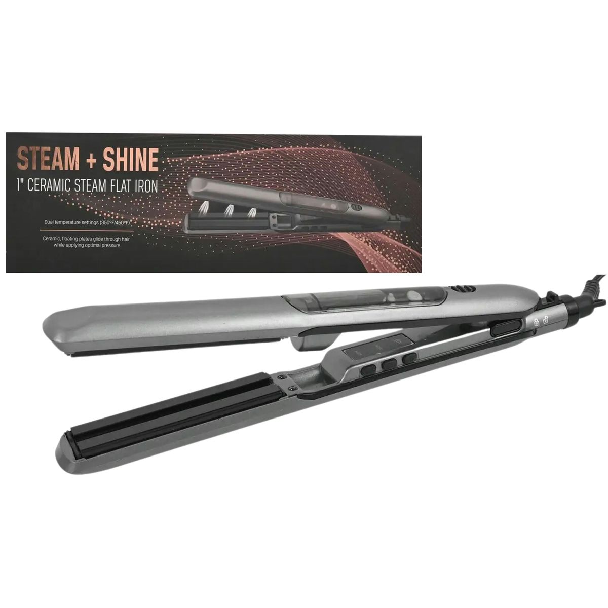 Steam + Shine™ 1-Inch Ceramic Steam Flat Iron - Gun Metal
