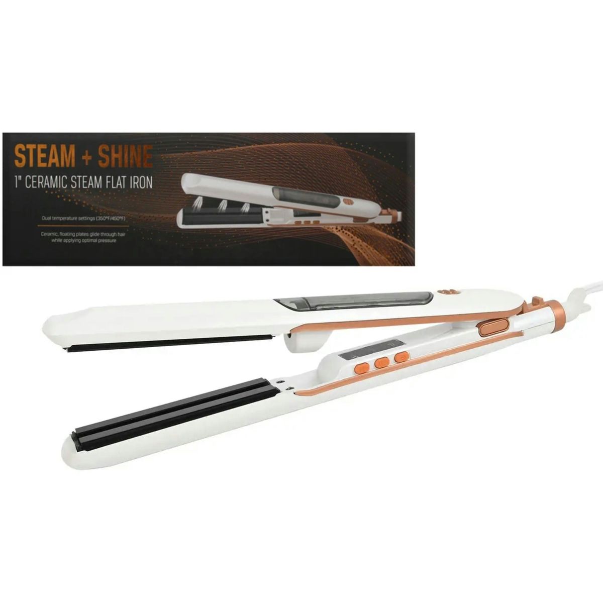 Steam + Shine™ 1-Inch Ceramic Steam Flat Iron - White