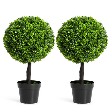 Large 24-Inch Artificial Boxwood Topiary Ball Trees (Set of 2)