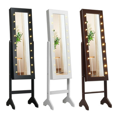 18-LED Mirrored Standing Jewelry Cabinet - Black