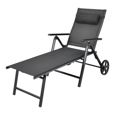 Patio Adjustable-Frame Reclining Chaise Lounge with Wheels and Neck Pillow