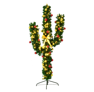 Pre-Lit LED Cactus Christmas Tree with Ornaments - 6FT