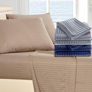 1800 Series Brushed Microfiber Dobby Striped Sheet Set (4-Piece) - King - White