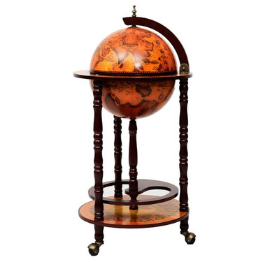 16th Century Italian Wood Globe 36'' Wine Bar