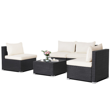 5-Piece Patio Rattan Wicker Furniture Conversation Set