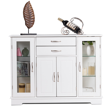 Buffet Storage Cabinet Console Cupboard with Glass Door Drawers