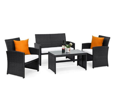 4-Piece Patio Rattan Furniture Set with Cushions