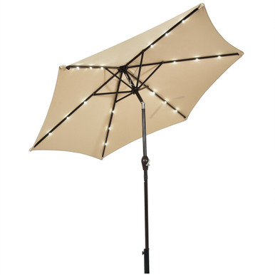 Solar LED Lighted 9' Patio Market Umbrella - Burgundy
